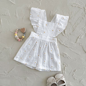 Pagliaccetto estivo lavorato a maglia per bambine e bambine <span class=keywords><strong>pantaloncini</strong></span> con bretelle a collo quadrato senza maniche con stampa floreale tute comode da bambino - Product Image 2