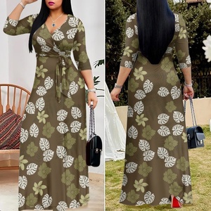 Outlet di fabbrica a basso prezzo <span class=keywords><strong>Ulu</strong></span> foglie con fiori di ibisco Design stampa personalizzata abiti lunghi donna Maxi Casual da donna - Product Image 3