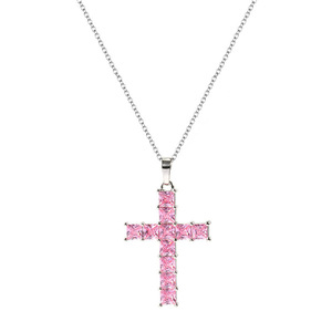 Ciondolo a Croce Rosa con Cristallo Taglio Principessa, Strass, Lega Placcata Argento, Gioiello Religioso, Regalo Unisex, Charm - Product Image 1