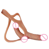 Celana Dalam Silikon Elastis Tinggi dengan 2 Dildo, Penis Realistis, Mainan Seks Dewasa untuk Lesbian dan Pasangan, Warna Kulit