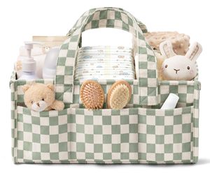 Organisateur de couches pour bébé en velours côtelé avec poignées, panier de rangement pour chambre d'enfant, sac à couches portable, organisateur de voiture pour lingettes - Product Image 1