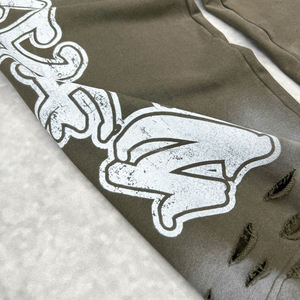 Pantalon de survêtement empilé en coton vieilli personnalisé Streetwear lourd pantalon de survêtement à jambes larges lavage à l'acide pantalon de survêtement baggy à double taille - Product Image 4