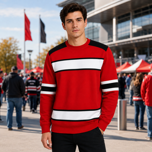 Sweat-shirt de hockey pour homme, rayé, color block, col rond, pour les jours de match - Product Image 1