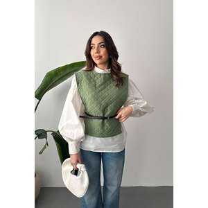 Ensemble chemise et poncho à ceinture kaki pour femme, tissu de fitness de haute qualité, motif léopard, taille XL 2XL pour le bureau, automne - Product Image 5