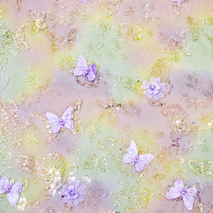 Tessuto di maglia Glitter di alta qualità gradiente arcobaleno stampato a mano 3D tessuto ricamato per abiti da sposa e tende da ragazza - Product Image 6