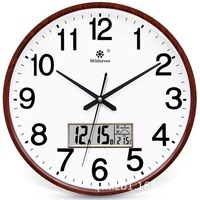 Jam Dinding Quartz Bulat Tanpa Suara Layar LCD Kalender Temperatur Analog Digital Jam Gantung untuk Ruang Tamu