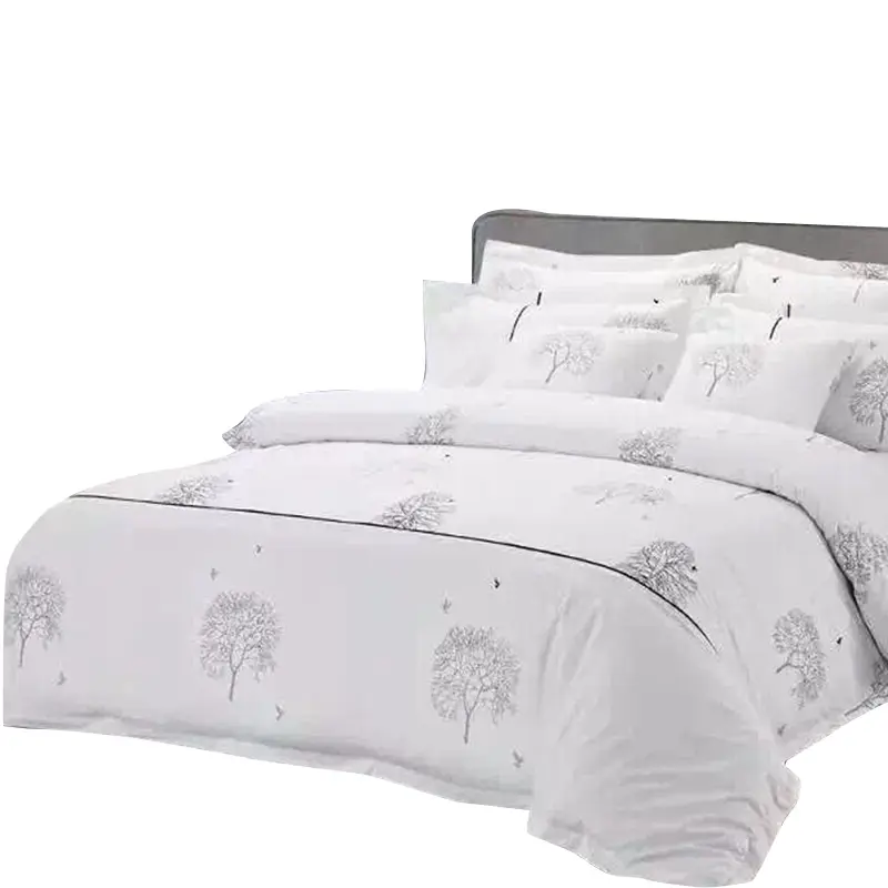Percale Plain Printing Trees Pattern Theme Hotel Room Bedding Cover Sheet Duvet Set Comforter
