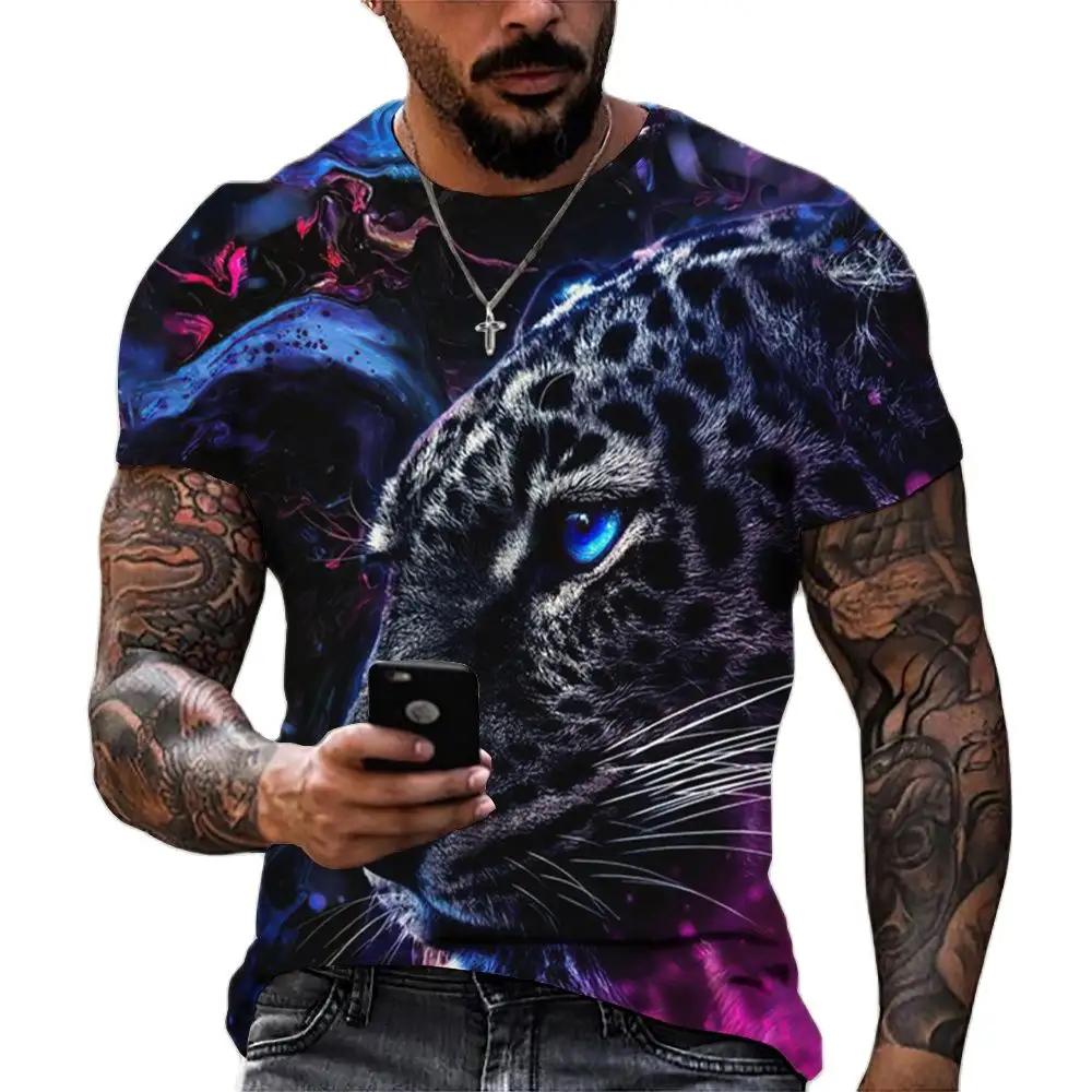 Fitspi Tigre Luta Animal Besta Feroz Leão leopardo Impressão 3d T-shirt dos homens de Manga Curta Tops Oversized Tees Camisa