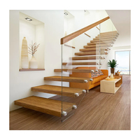 Escalier flottant droit en bois pour intérieur avec poutre en acier structurel