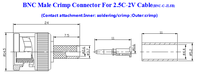Conector Coaxial RF de 75 ohmios con Conector BNC Macho Personalizado para CCTV, Cable Coaxial 2.5C-2V, Conectores Coaxiales de Audio de 50 ohmios