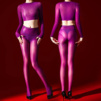 Combinaison collante ultra-fine 5D, lingerie intégrale, romantique et coquette, entrejambe ouvert, effet brillant et sexy, bas en matière huileuse