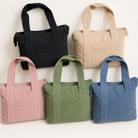 2026 Schwarze Cord-Tragetasche mit Reißverschluss und Vordertasche Weiche Wiederverwendbare Schultertasche für Arbeit Reisen Einkaufen Individuelles Logo Großhandel