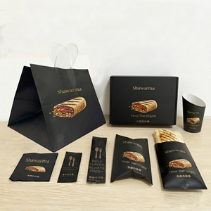 Ensemble d'emballage pour shawarma, boîte en papier, couverts, fournitures de restauration à emporter de qualité alimentaire, imprimées sur mesure, sacs recyclables pour tortillas et burritos - Product Image 1