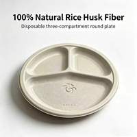 Assiettes à salade en fibre de coque de riz écologiques pour restaurants, logo personnalisé, biodégradables, recyclables, jetables, utilisables au micro-ondes