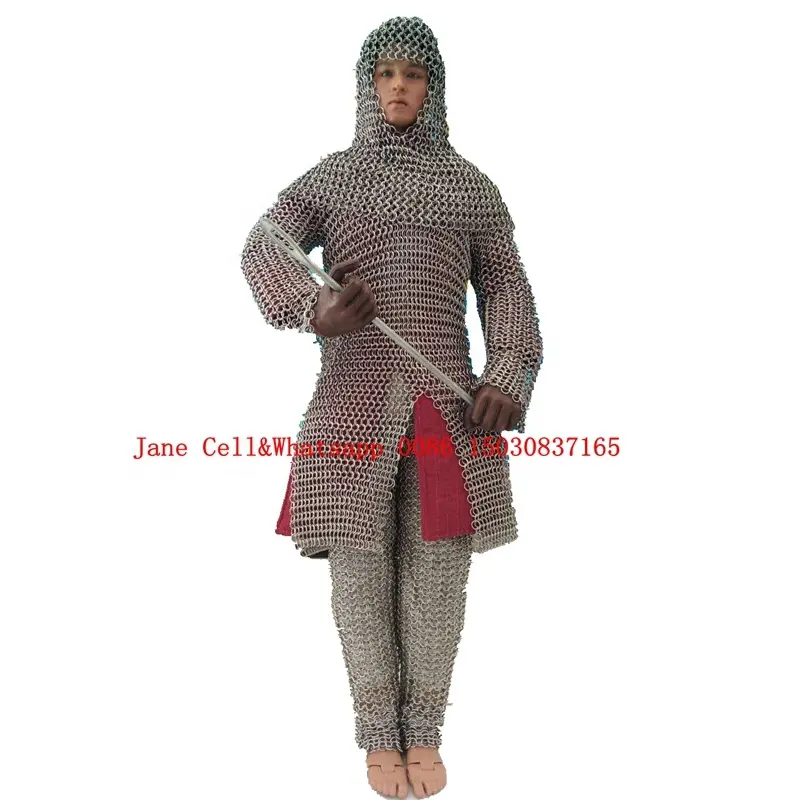 Ortaçağ paslanmaz çelik chainmail zırh takım elbise