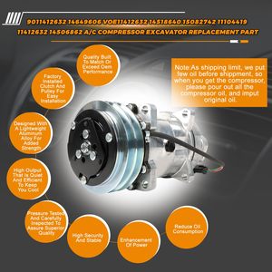 คอมเพรสเซอร์แอร์คุณภาพสูงสำหรับรถขุด EC140B EC210B EC240B VOE11412632 15082742 11104419 ปั๊มแอร์ - Product Image 2