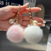 Porte-clés pelucheux en fausse fourrure avec oreilles de lapin et pompon pour femmes, accessoires de voiture, mini pompon