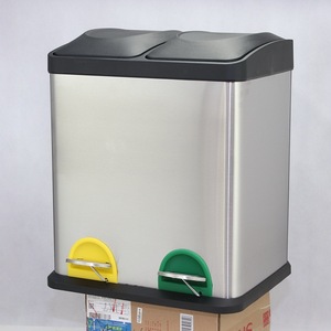 Cubo de Basura de 24L con Tres Compartimentos y Pedal, de Acero Inoxidable para Interiores; Contenedor de 30L con Dos Compartimentos para Cáscaras de Frutas; 45L - Product Image 1