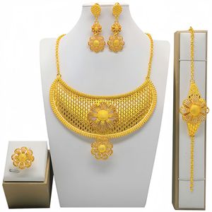 24K Gold Jewelry <b>Set</b> Necklace Earrings Ring <b>Bracelet</b> Women Wedding Luxury Flower Design Fine Jewelry <b>Sets</b> - Product Image 5