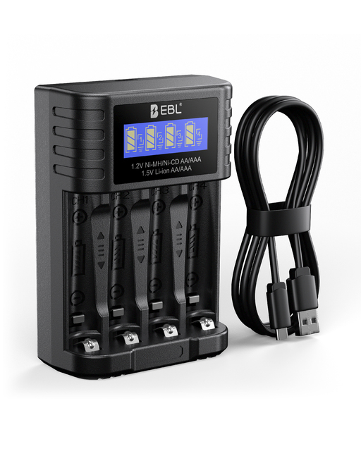 EBL Universal 1.5V Lithium Ion 1.2V Nimh Rechargeable Aa Portable Usb Battery Charger With Type-C Fast Charging