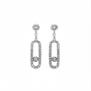 Pendientes de Oro Blanco con Diamantes, Engaste Geométrico, Corte Brillante Redondo, Joyería Fina de Lujo para Mujer, para Boda - Product Image 1