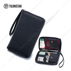 TILONSTAR TPW109P Family Travel Large Capacity Genuine Leather Black Passport Holder With Pen <b>Clip</b> and Coin Pocket - Product Image 1