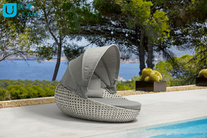 Nội Thất Ngoài Trời Uland Xám Tròn Sunbed Mây <span class=keywords><strong>Wicker</strong></span> Vườn Sử Dụng Chung Canopy Daybed - Product Image 5