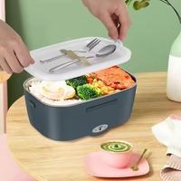 Pemanas makanan elektrik, kotak makan siang elektrik 1,5 l 60W 80W untuk kerja/mobil 12V/24V/110-220V baja tahan karat, kotak bento kisi ganda
