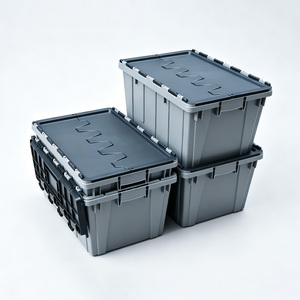 JOIN Custom Logo Industrial <strong>Plastic</strong> Attached <strong>Lid</strong> Container Reinforced Stackable Logistics Tote <strong>Bin</strong> for ASRS Automated Systems - Product Image 2