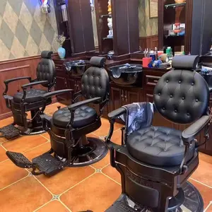 Salon de coiffure de beauté de style antique Chaise de barbier hydraulique Mobilier Salon de coiffure Chaises Métal Cuir Synthétique Moderne