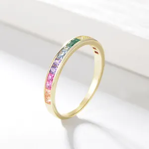 En Argent Pave แหวนแต่งงานเพชร,แหวนหินเพทายหลากสีประดับเพชรคริสตัลสี่เหลี่ยมเงินสเตอร์ลิง S925