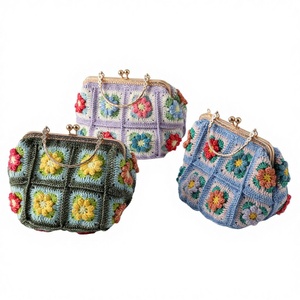 Bolso <span class=keywords><strong>de</strong></span> Mano Floral <span class=keywords><strong>de</strong></span> <span class=keywords><strong>Ganchillo</strong></span> Hecho a Mano para Mujer, Bolso <span class=keywords><strong>de</strong></span> Noche <span class=keywords><strong>de</strong></span> Hilo Suave, Mini Bolso Tejido con <span class=keywords><strong>Flores</strong></span> Coloridas - Product Image 1