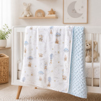 Couverture Bébé en Coton Imprimé Sensoriel 3D Minky Dot Réversible, Douce et Chaude, Motif Montgolfière, pour Literie Nouveau-né et Décoration de Crèche