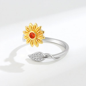 Rotating Sunflower Open <b>Rings</b> Pave Set Zircon Copper Gold Plated You Are My Sunshine Stress Relief Jewelry For <b>Couple</b> Gifts - Product Image 3