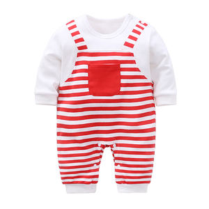 Combinaison en coton pour bébé pour le printemps et l'automne, avec un aspect de salopette à fausses rayures - Product Image 3