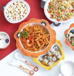 Ensemble de vaisselle pour enfants, 5 pièces, design animal mignon, assiette en bambou, récipient alimentaire biodégradable, best-seller - Product Image 2