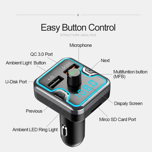 Tay-miễn phí gọi điện thoại FM Transmitter MP3 âm nhạc Máy nghe nhạc đôi USB sạc LED Backlit xe sạc cho <span class=keywords><strong>Bluetooth</strong></span> 5.3 âm thanh Receiver - Product Image 3