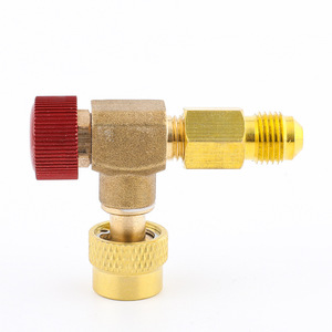 Vanne de sécurité en laiton à 90 degrés pour la charge de réfrigérant de climatisation, pour R410A R22, avec bouton rouge - Product Image 1
