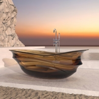 Baignoire autoportante ovale de luxe en résine transparente pure, vert thé, écologique et durable, pour salle de bain intérieure