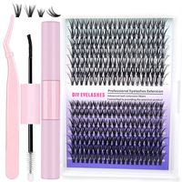 Kit d'extension de cils de segment de curl CD prédécoupé outils de marque privée de cluster de bricolage avec cils de ruban d'éventail de cheveux synthétiques