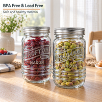 Vente en gros de pots en verre Mason à large ouverture de 34 oz avec couvercle en métal, récipients à céréales et pâtes gaufrés, vaisselle en vrac OEM