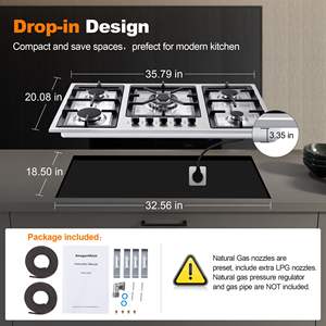 Table <span class=keywords><strong>de</strong></span> <span class=keywords><strong>cuisson</strong></span> à <span class=keywords><strong>gaz</strong></span> <span class=keywords><strong>de</strong></span> 36 pouces, cuisinière à <span class=keywords><strong>gaz</strong></span> à 5 brûleurs pour un total <span class=keywords><strong>de</strong></span> 34,588 BTU, <span class=keywords><strong>plaque</strong></span> <span class=keywords><strong>de</strong></span> <span class=keywords><strong>cuisson</strong></span> à <span class=keywords><strong>gaz</strong></span> <span class=keywords><strong>de</strong></span> 36 pouces en acier inoxydable intégrée, protection thermocouple - Product Image 6