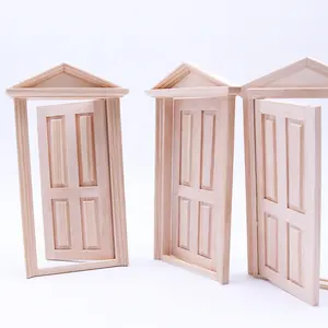 MagiDeal 1/12 Dolls House Miniature Wooden Steepletop Door with Hardware for Dollhouse Bedroom Acce Pretend Play Cute Toy