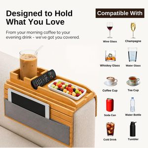 Couch Armrest Table Armrest Tray 2-in-1 Foldable Sofa <strong>Arm</strong> Tray with Cup Holder Clip-On Couch <strong>Caddy</strong> for Remotes Phone Drink Snack - Product Image 2