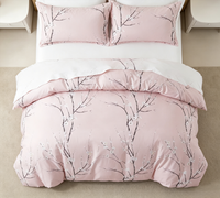 Ensemble de literie 3 pièces en microfibre brossée polyester rose pastel fleur de prunier au toucher doux, housse de couette et taies d'oreiller pour tous les âges