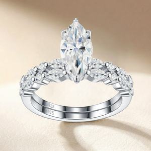 Nuovo Design di Lusso 2026 <span class=keywords><strong>Gioielli</strong></span> Fini da Sposa S925 Set di Anelli Doppi a Doppio Strato per Donna con Moissanite Taglio Marquise 6*12 Scintillante - Product Image 3