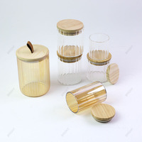 Verre Borosilicate Unique Bougie Conteneur Stripe Vide 8oz 10oz Bougie Bocaux avec Bambou Couvercles En Bois En Gros
