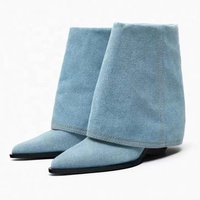 Bottes de pantalon sexy style cheville à talon bloc pour femmes bottes d'hiver confortables en denim à talon haut pour femmes