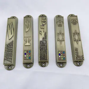 Casing Mezuzah Enamel Mezuzah Yerusalem dicat antik logam Mezuzah buatan tangan