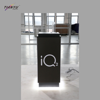 Mostrador plegable de exhibición de aluminio, acrílico y vidrio, con postes de aluminio, para stand de feria comercial, duradero, alto y con mesa tipo podio.